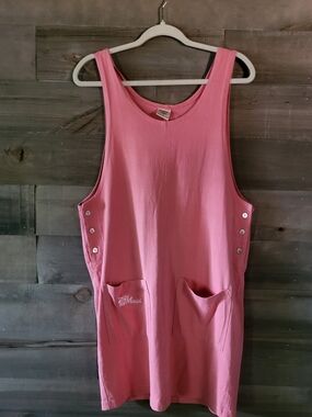 Vintage 90's Pink Sleeveless Pocket Dress Jumper Beach Coverup Size M Like New